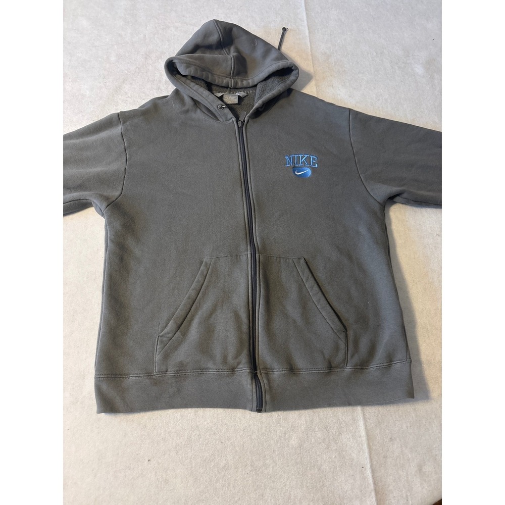 Nike Full Zip‎ Hoodie Mens Charcoal Grey Blue Embroidered Logo Fleece Lined L